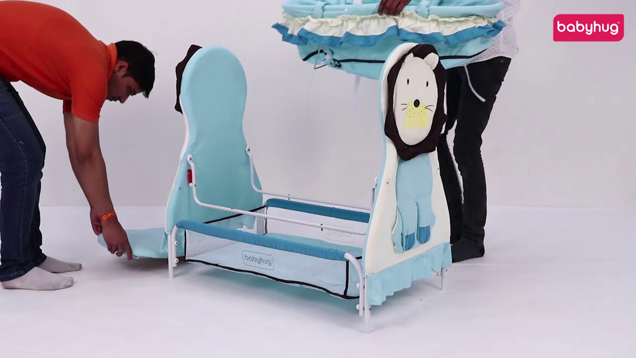 Babyhug Lion Print 2 in 1 Cradle cum bassinet with Mosquito Net and Swing Lock function