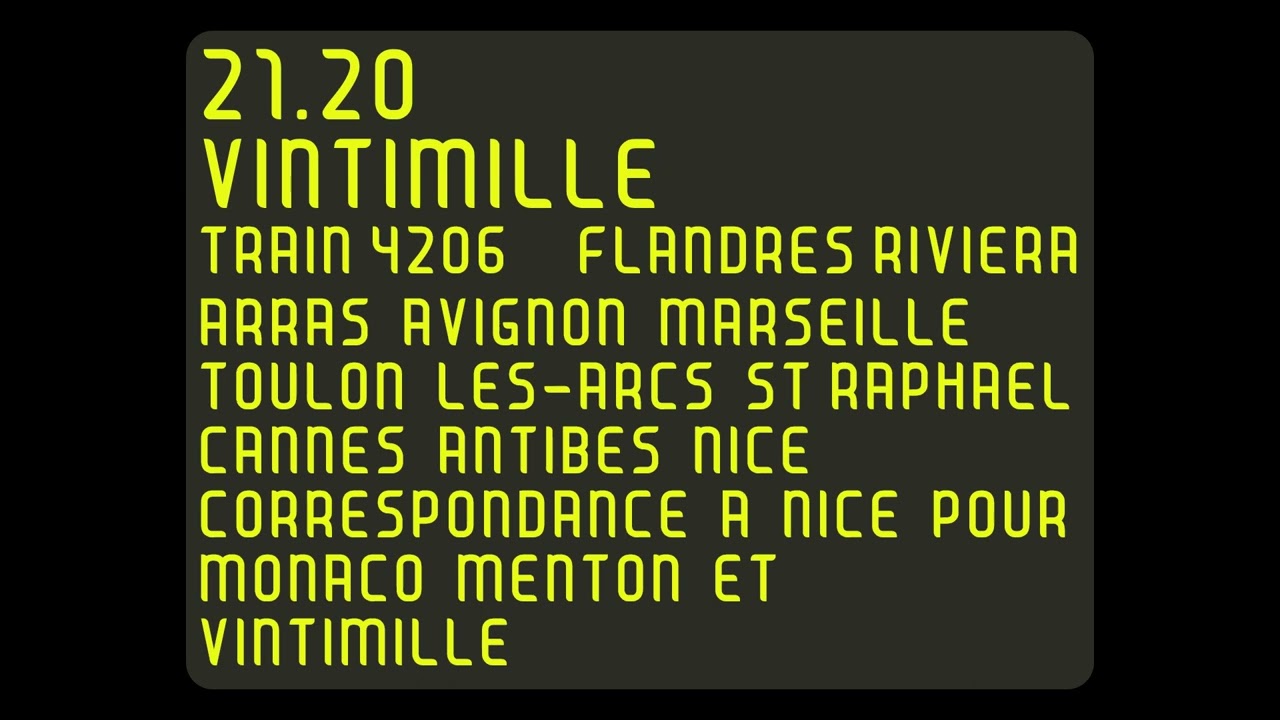 Annonce SNCF Train de nuit Flandres Riviera Lille Flandres - Nice Ville - Vintimille [HD - Animé]