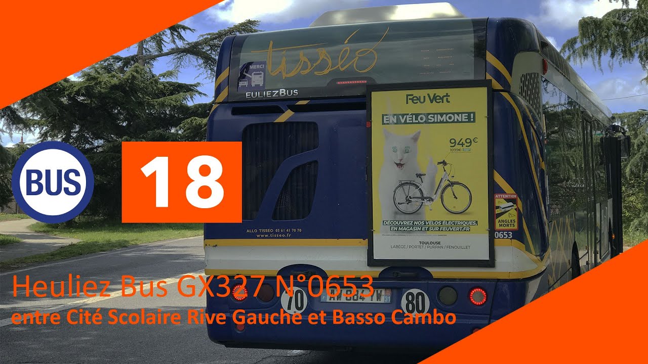 Tisséo - Ligne 18 Heuliez Bus GX327 N°0653 entre Cité Scolaire Rive Gauche et Basso Cambo