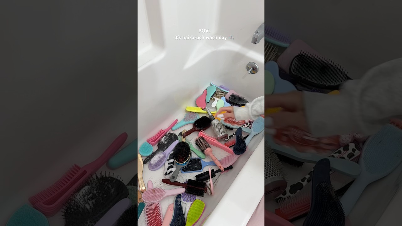 this is your sign to wash your hairbrushes 🫧 #hairbrush #cleaningvideos #asmrcleaning #shorts