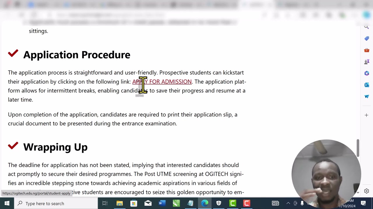 OGITECH Post UTME Form for 2024/2025 Session