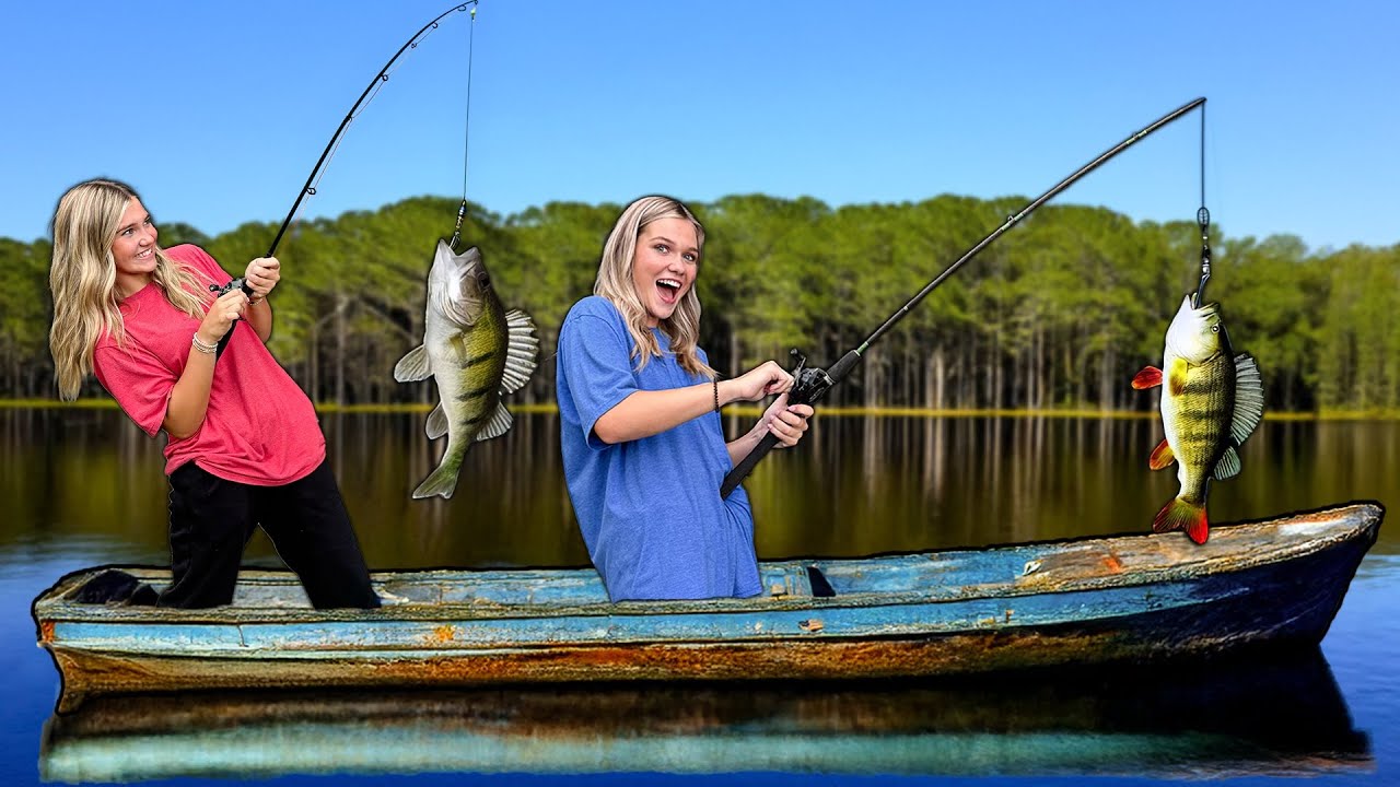 TWINS fish for bass in 100 YEAR OLD BOAT!￼