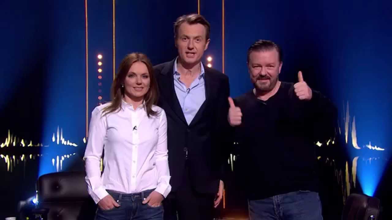 Geri Halliwell, Ricky Gervais and Fredrik Skavlan recording a trailer | SVT/NRK/Skavlan