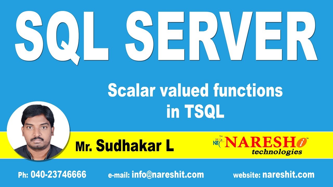 Scalar valued functions in TSQL Part-2 | SQL Server | MSSQL Training | By Mr.Sudhakar L