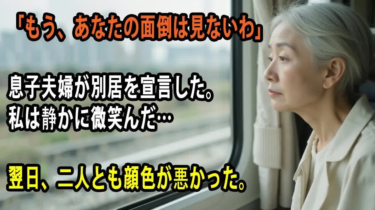 「老後は施設で勝手にどうぞ」絶縁宣言の息子夫婦に私は静かに微笑み家を出た…翌日、3億円を失った事実を知った2人は顔面蒼白に【シニアライフ】【60代以上の方へ】