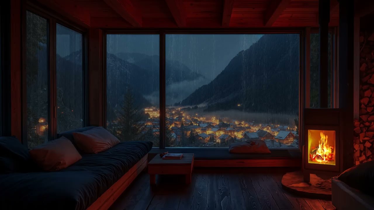 🌧️ Heavy Rain and Crackling Fireplace Sounds – Fall Asleep Fast in a Cozy Cabin