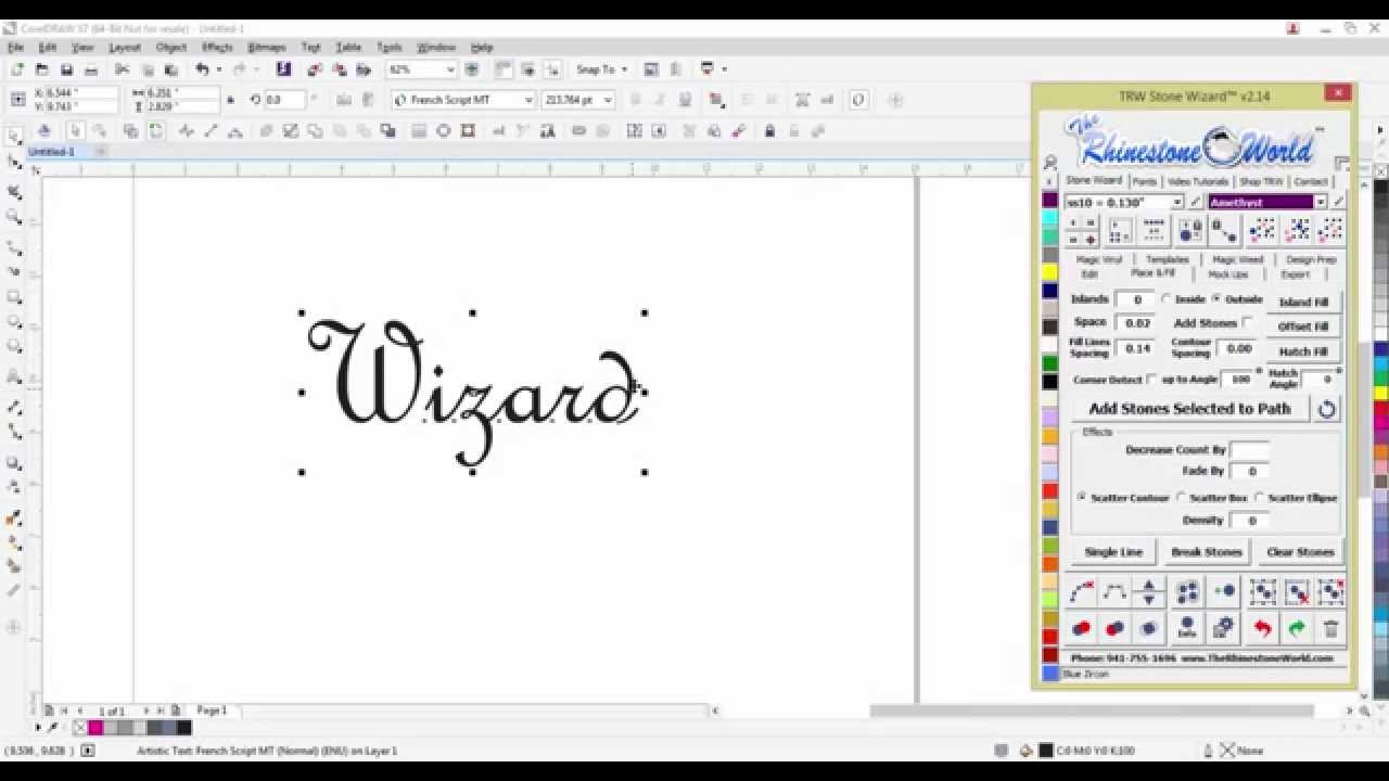 How to use a Rhinestone True Type Font in CorelDRAW and TRW Stone Wizard