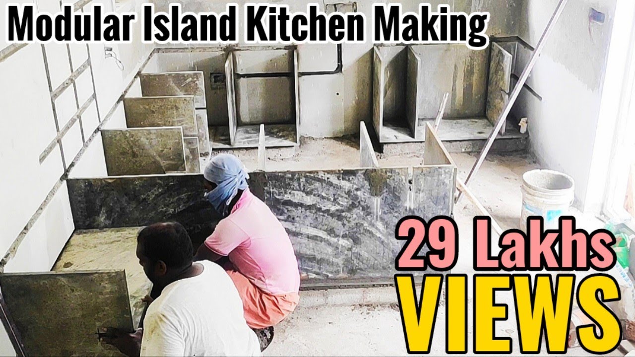 Modular Kitchen with Island Cupboard Making Using Ferro Slab ||ഫെറോസ്ലാബ് കൊണ്ട് ഒരു മോഡുലാർ കിച്ചൻ😲