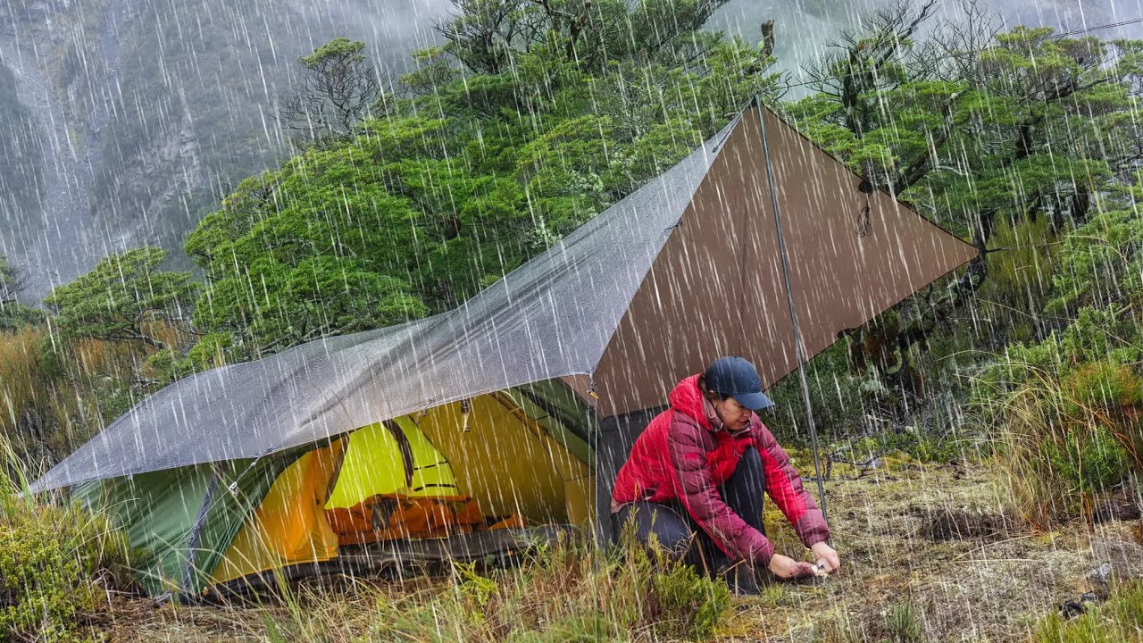 WILD RAINY Camping on the Side of a Mountain - Crazy Weather!