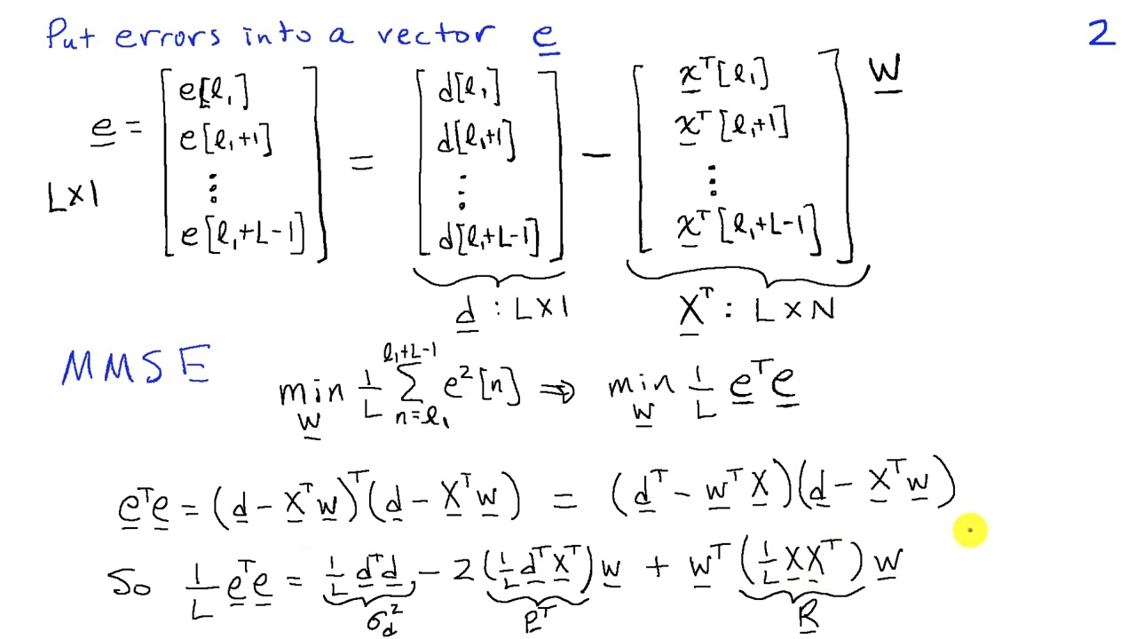 Finding the MMSE Filter Optimum Weights