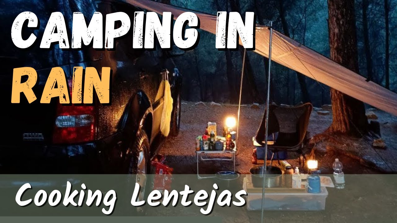 Car Camping in HEAVY RAIN.  Cooking Spanish Lentejas