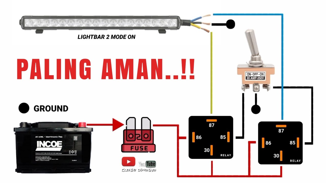 CARA MEMASANG RELAY LAMPU 2 MODE | KONTROL KONTAK NEGATIF