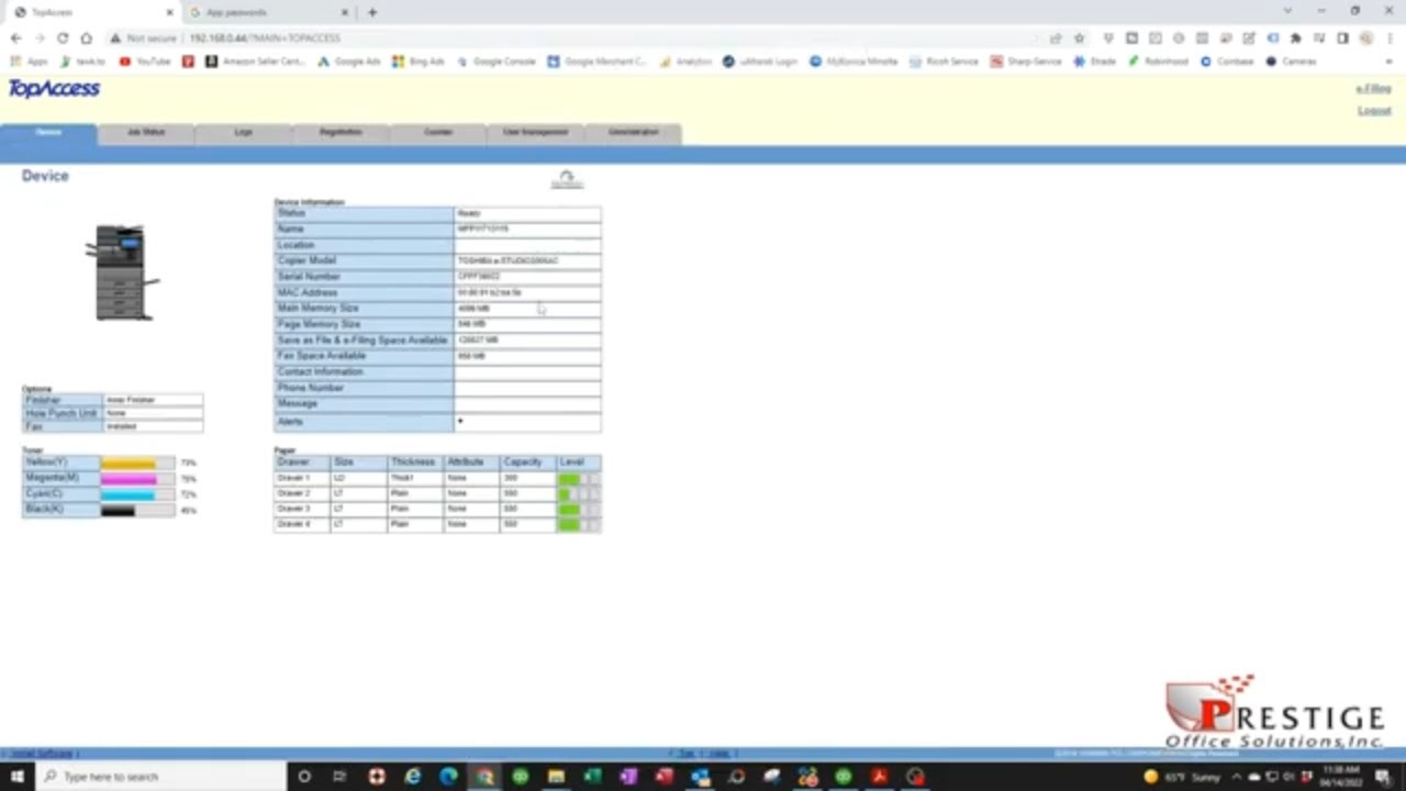Toshiba e Studio copier scan to email using Gmail set up