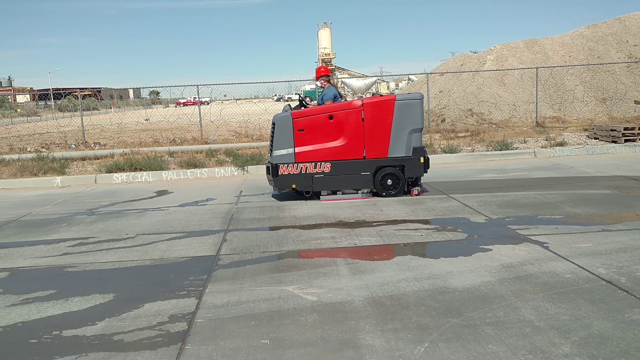 Mar-co Equipment PowerBoss Nautilus Rider Scrubber Sweeper Demonstration