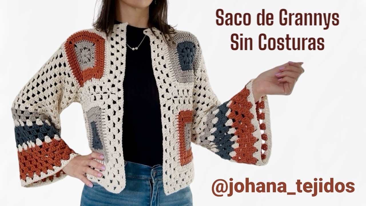 Saco granny otoñal. Sin costuras. Cardigan tejido a crochet. Todas las tallas. Tutorial paso a paso