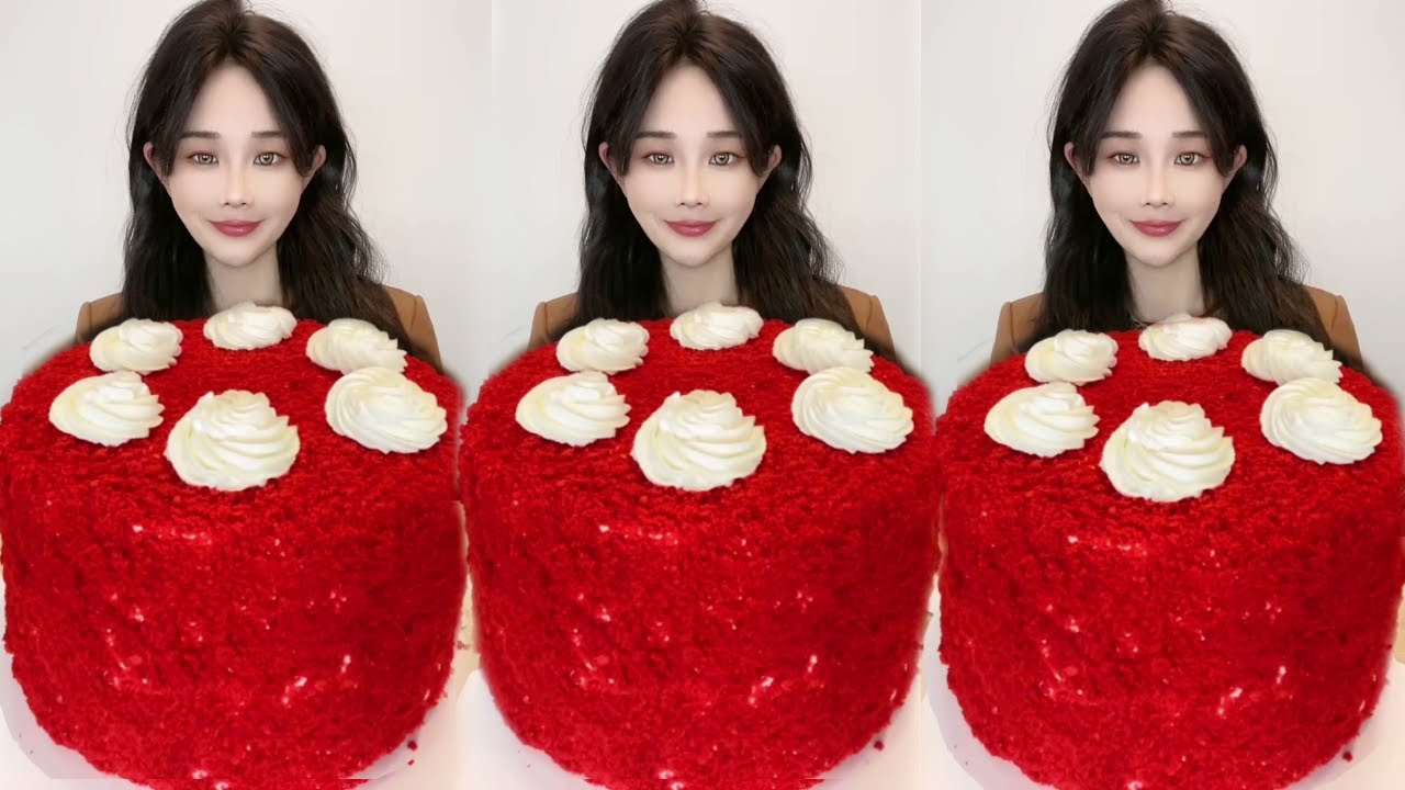 Asmr🍰Eating Red Velvet Layer Cake🍰 (Soft And Waxy Sound) 크림丨먹방丨Mukbang丨Satisfying丨Eatings