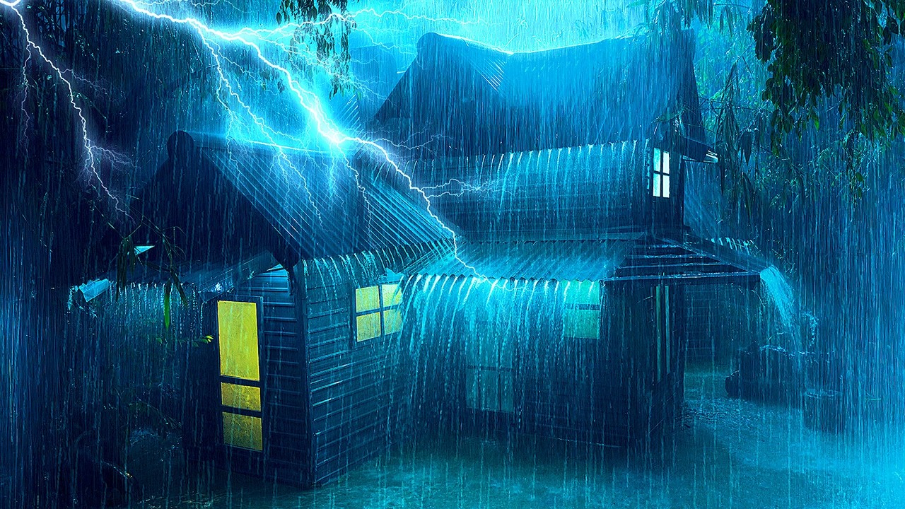 Lull to Sleep with White Noise of Heavy Rain & Thunder Sounds on a Tin Roof in Rainforest at Night