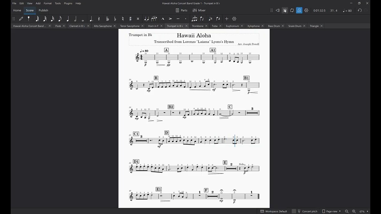 Hawaii Aloha Trumpet in B♭