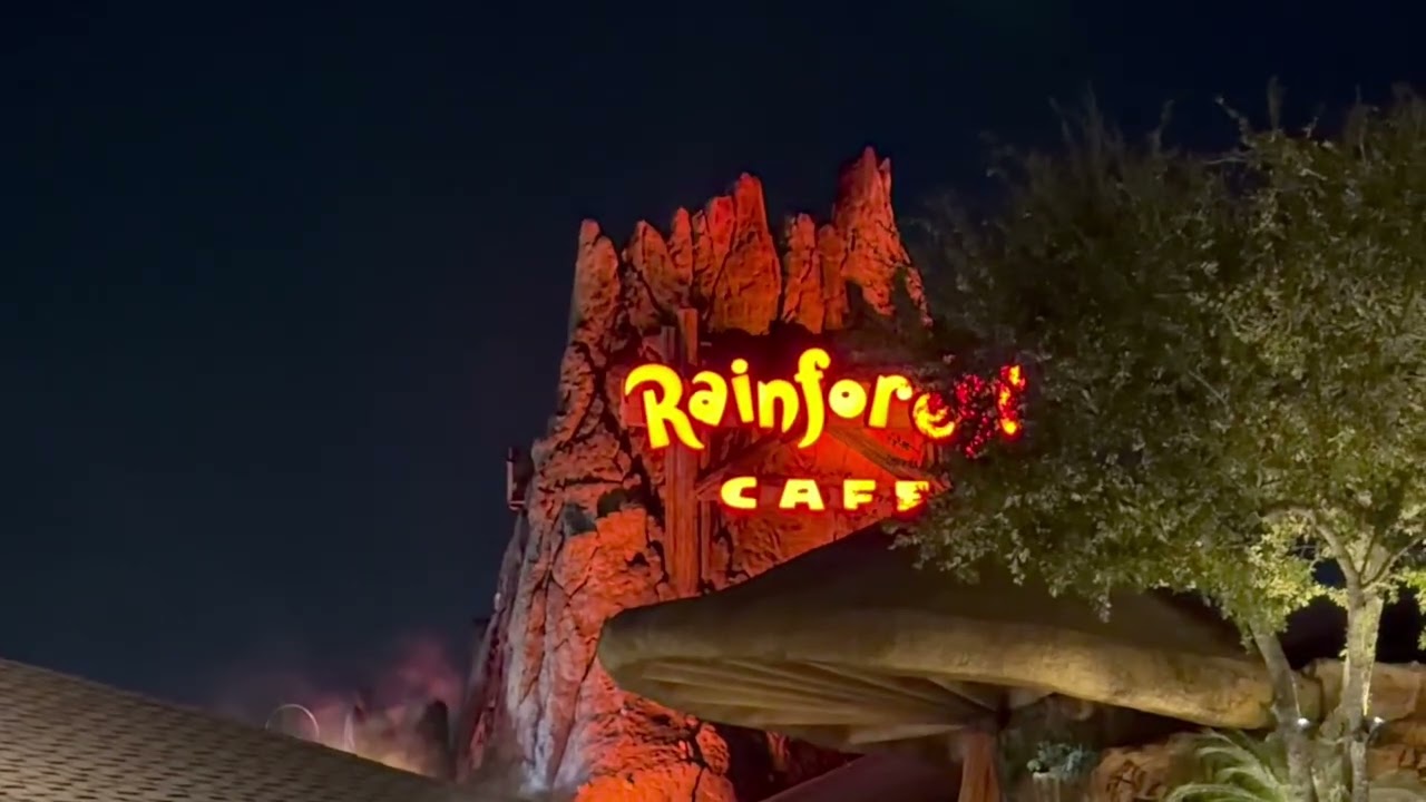Rain forest cafe volcano eruption at night 2026