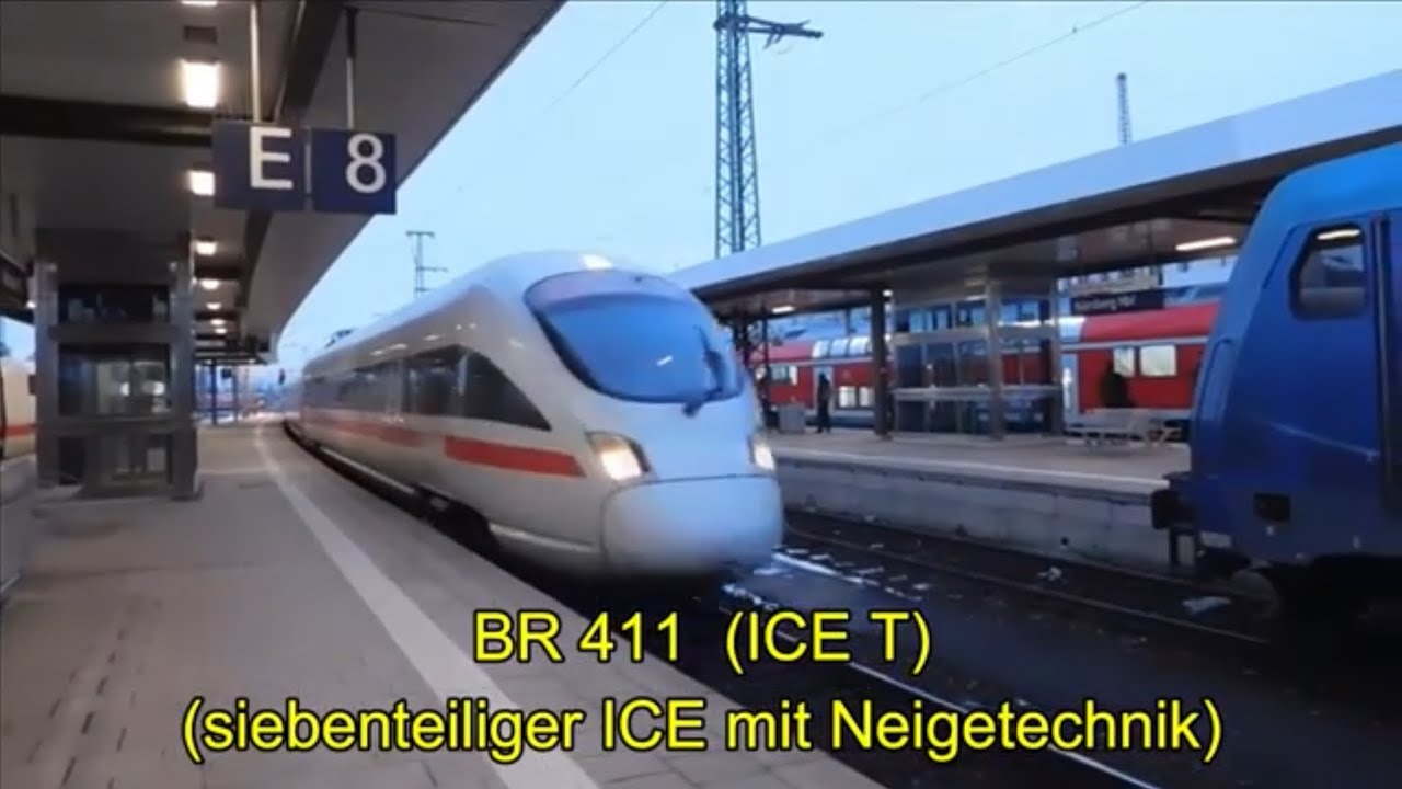 BR 411 (ICE T) in den Bahnhöfen Nürnberg und Plattling im Dezember 2020
