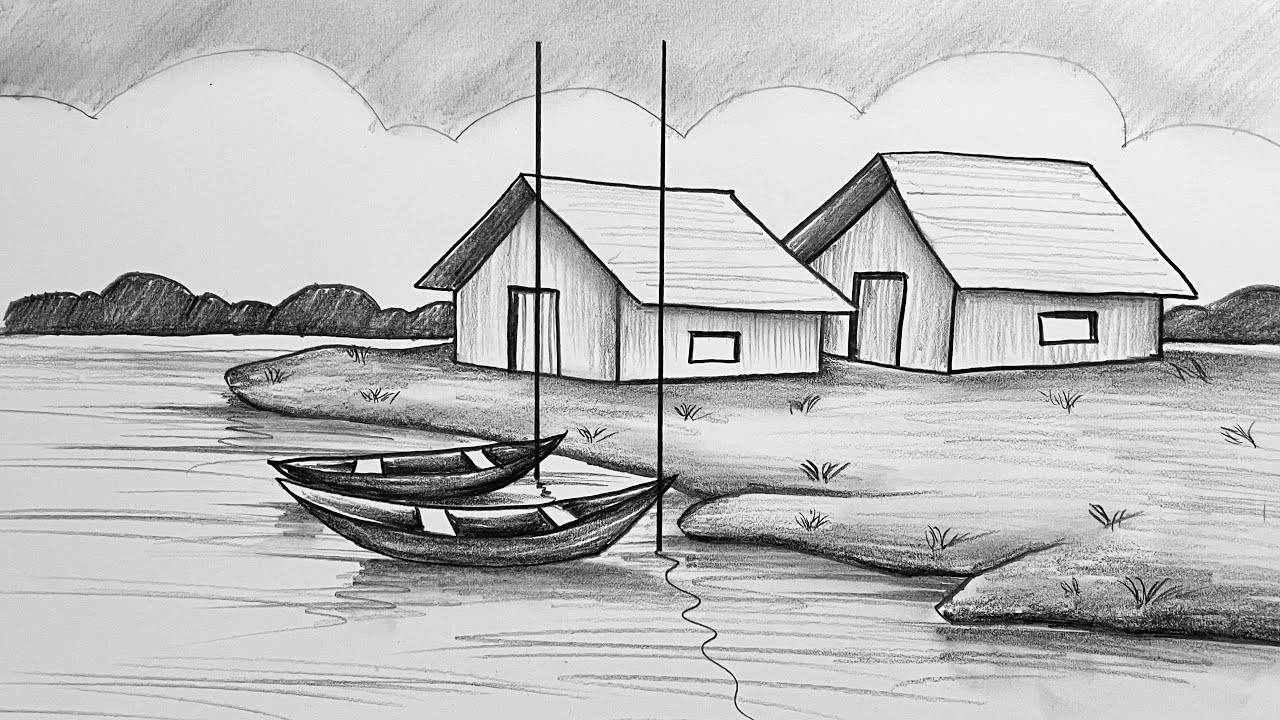 [ KOLAY ] Karakalem Manzara Resmi Çizimi - Karakalem Çizim Fikirleri - Landscape Drawing Tutorial