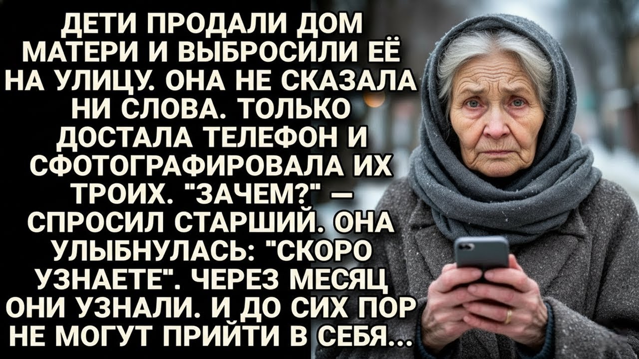 Мать молча сфотографировала детей, которые её выгнали. Через месяц они рыдали у её ног...