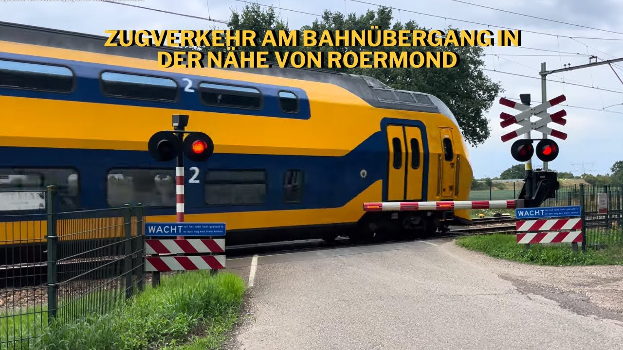 Train traffic at the level crossing near Roermond