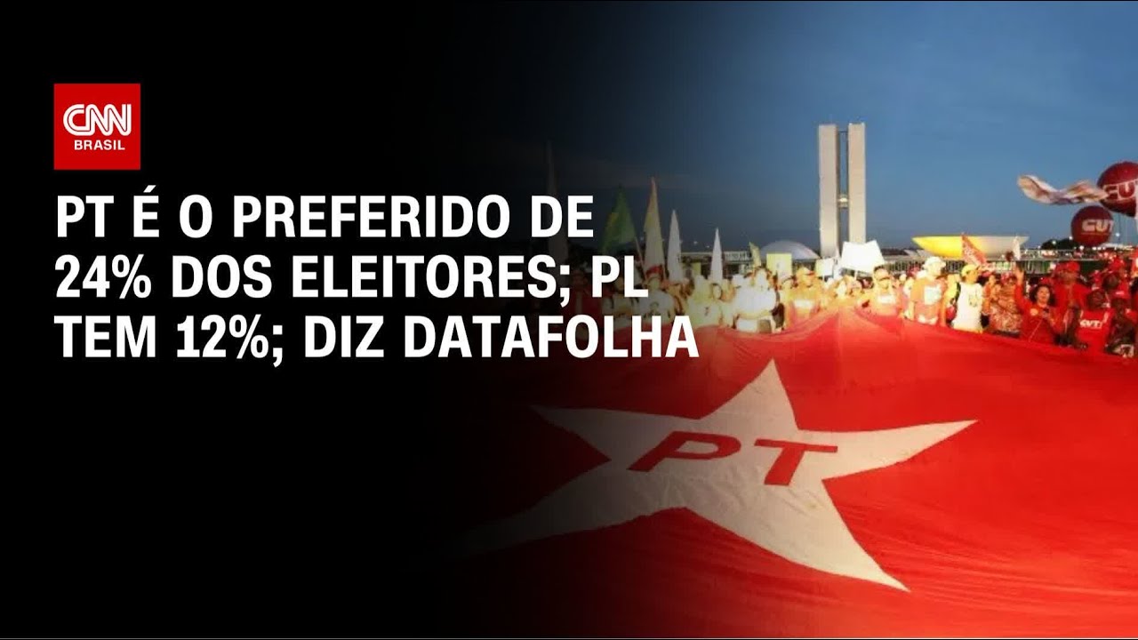 Datafolha: 24% dos eleitores t&ecirc;m o PT como partido preferido; 12% o PL | BASTIDORES CNN