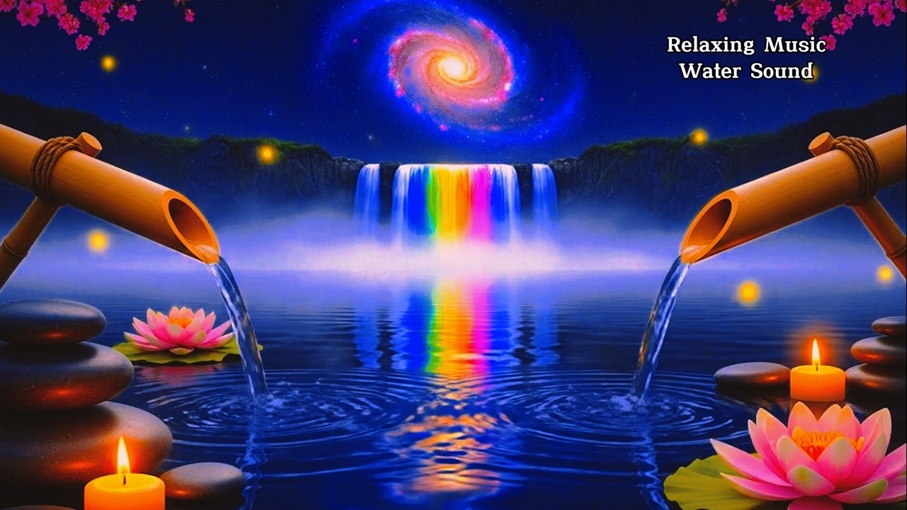 Peaceful Night Ambience ✨ Flowing Water & Soft Music for Deep Meditation & Healing