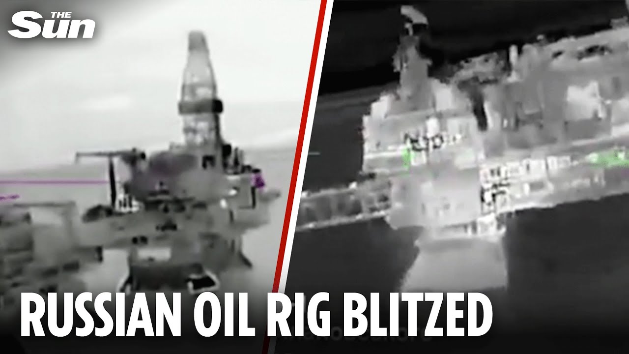 Moment Ukrainian drones bomb three major Russian oil rigs in night blitz