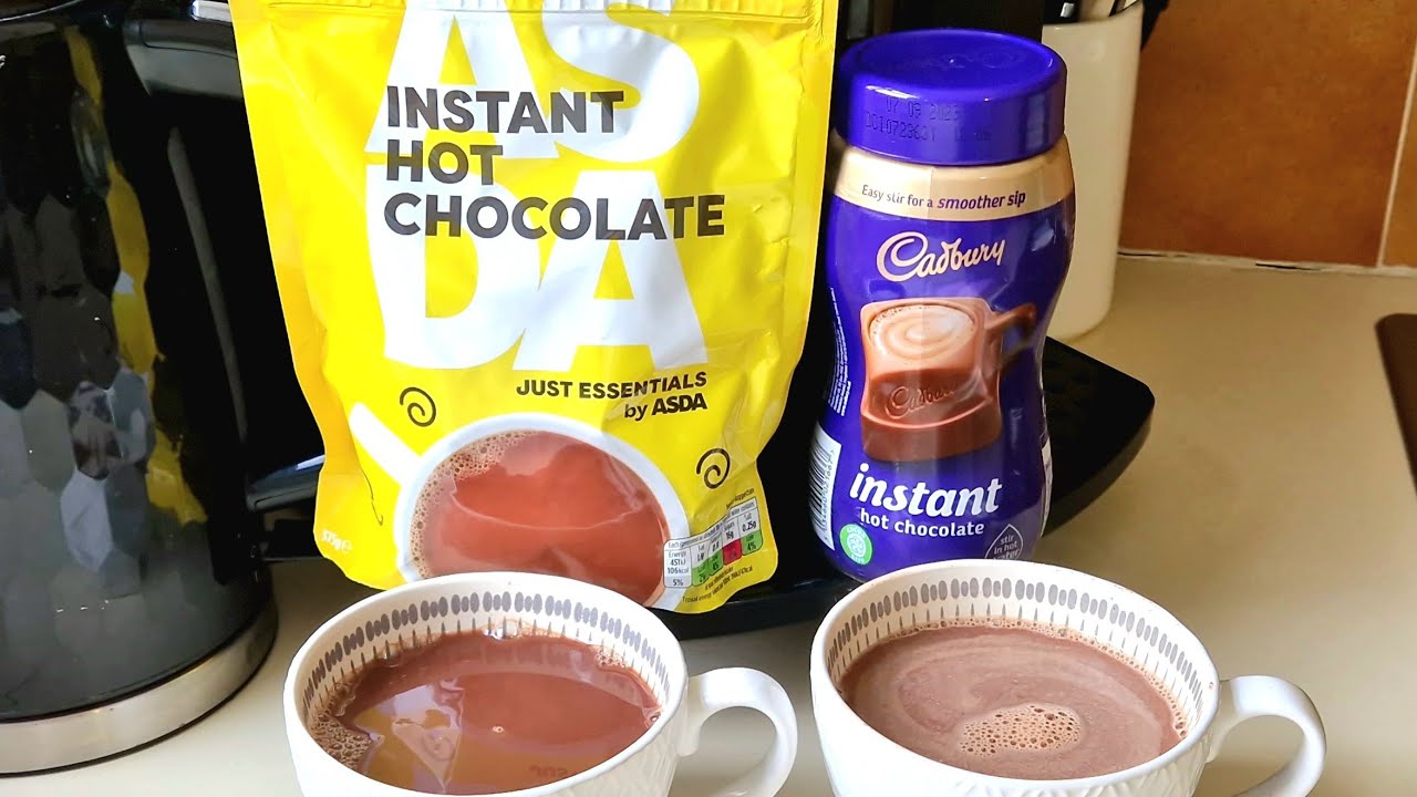 Made a pigs ear of this! ASDA JUST ESSENTIALS Vs Cadbury INSTANT HOT CHOCOLATE Comparison