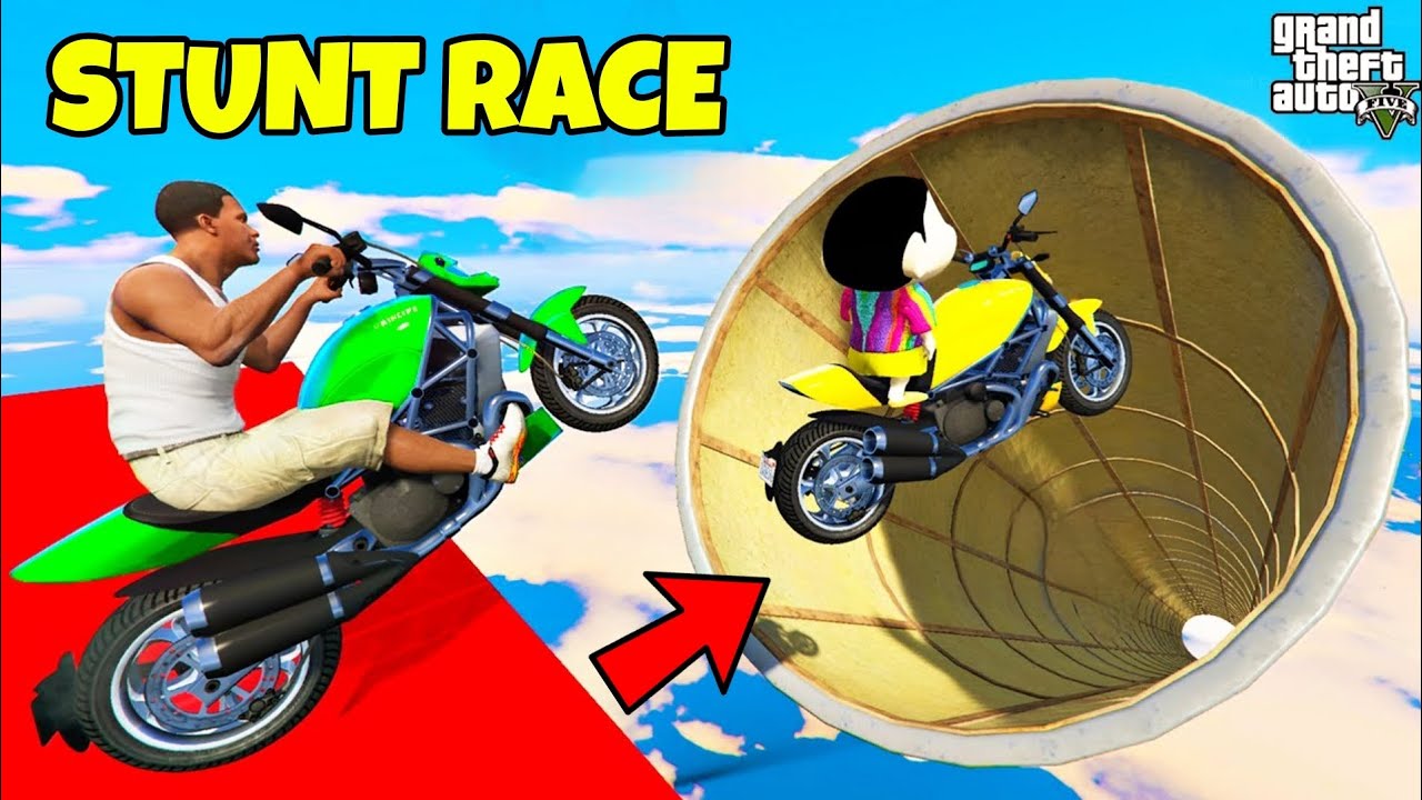 GTA 5 : FRANKLIN, SHINCHAN AND PINCHAN PARTICIPATING IN STUNT RACES 😯 PART 10