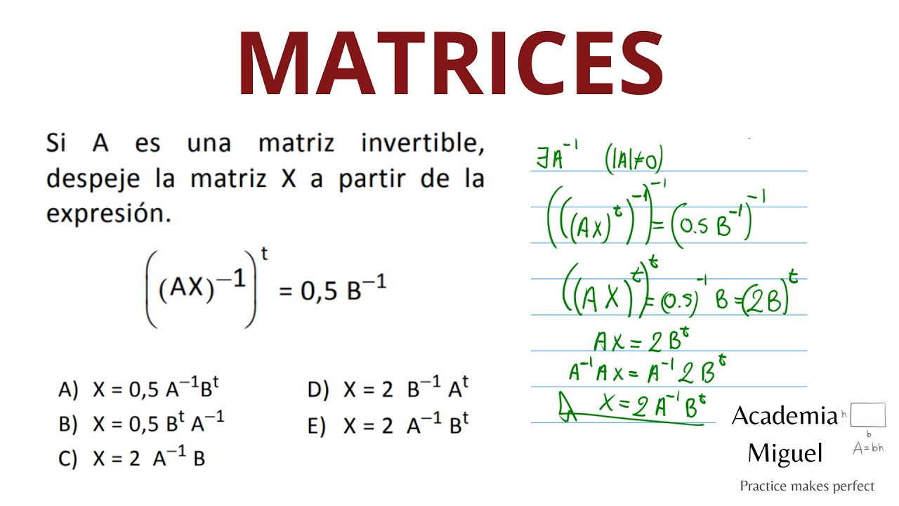MATRICES (Tipo admisión UNI) Ejercicio resuelto