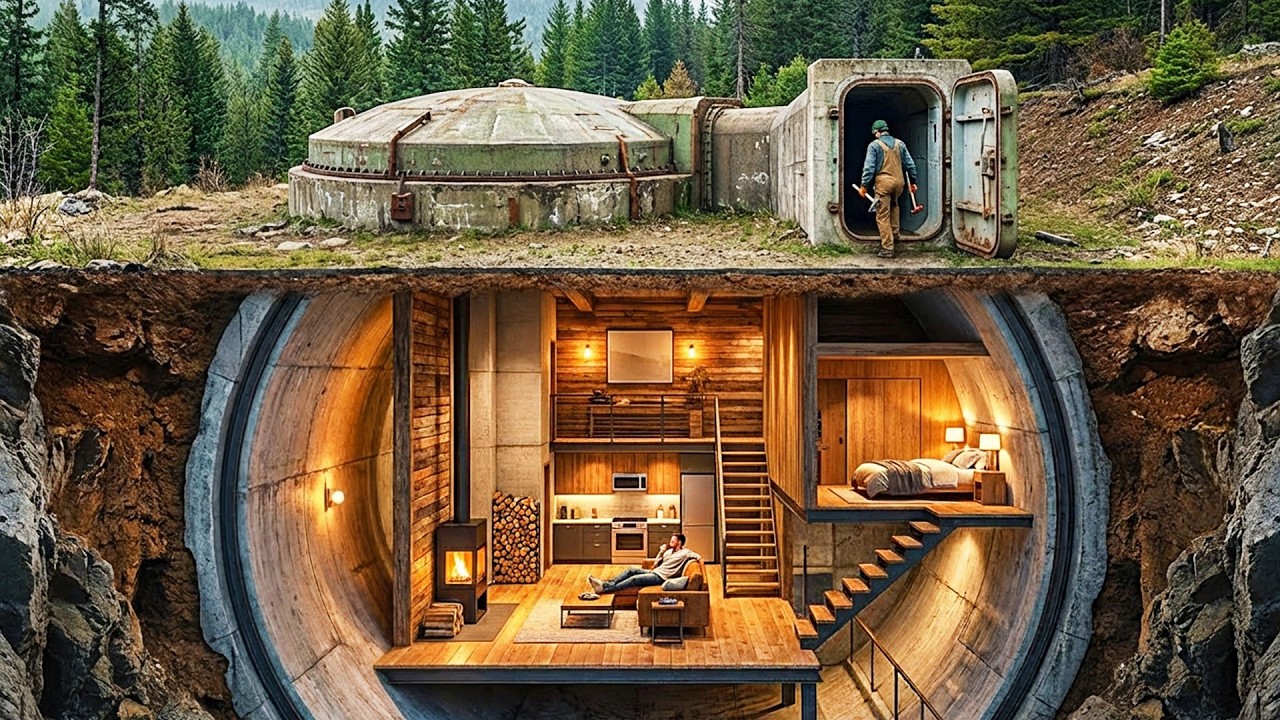 This man Built a SECRET HOUSE inside an ABANDONED MISSILE SILO — Building a house underground (ASMR)