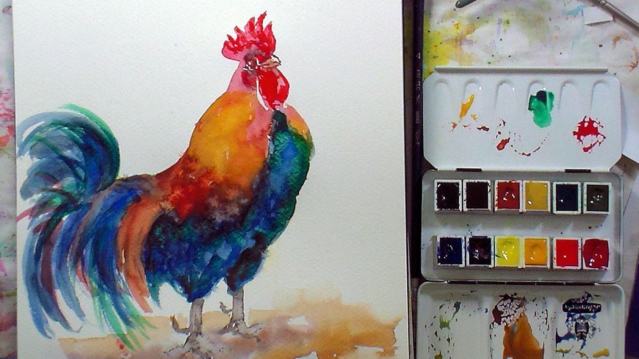 Rooster Painting Tutorial in Schminke Akademie Watercolor