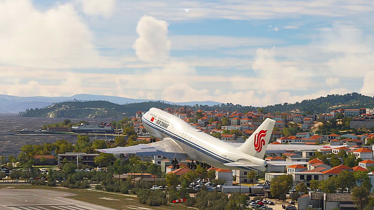 The Great Pilots! CHINA Airlines 747 takeoff from short runway skiathos Airport