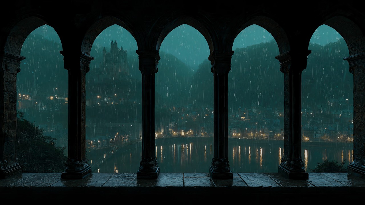 Gothic Castle Ambience 🏰 Rain Sounds for Sleep & Insomnia Relief | Projector Window View
