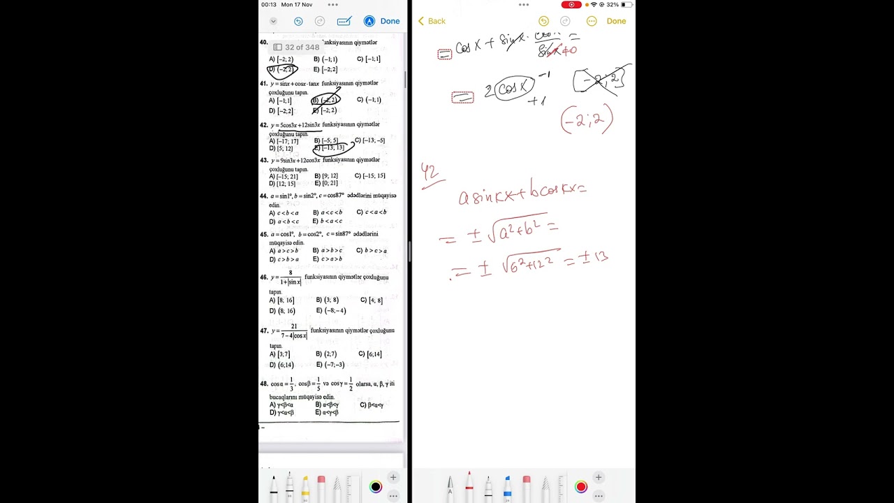 Y=sinx ve y=cosx funksiyasinin xassələri Toplu 2025