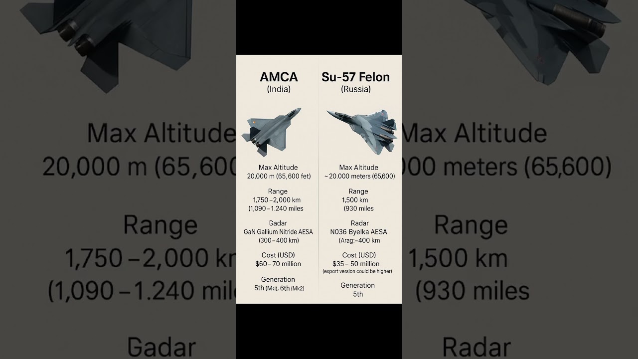 AMCA vs Su-57 Felon | 5th Gen Stealth Fighter Jets Comparison #AMCA #Su57 #fighterjets #aviation