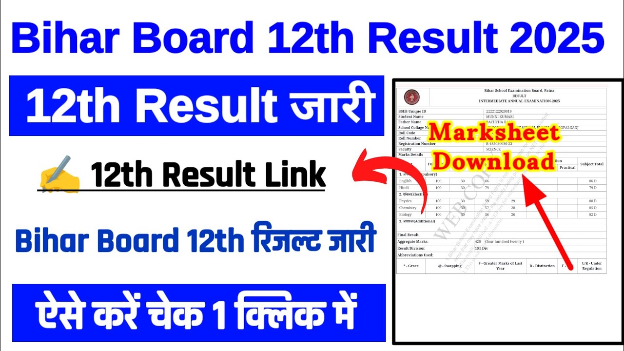 Bihar Board 12th Result 2025 : Bihar Board 12th Result 2025 Kaise Dekhe, Bihar Board Inter Result