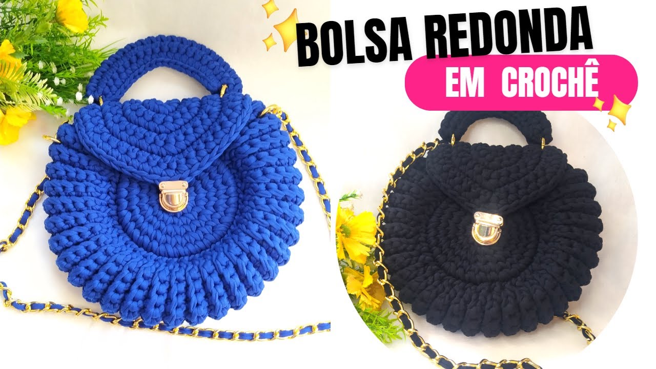 Bolsa de croche redonda no fio de malha