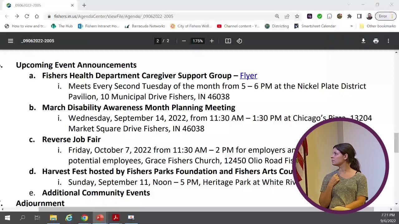 Fishers Advisory Committee on Disability:  09/06/2022