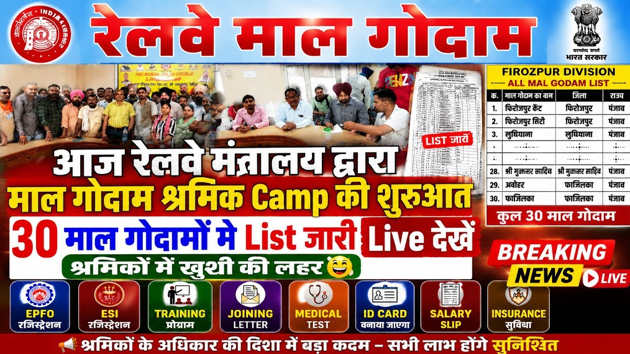 Brmgss | Brmgss Latest News | Railway Board द्वारा Malgodam श्रमिक Camp Start 30 Malgodam List जारी