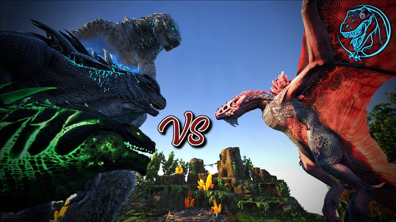 Gojiran, Godzilla and Zilla vs. Crystal Wyvern Queen (Alpha) | ARK Kaiju/Boss Battle 🦎