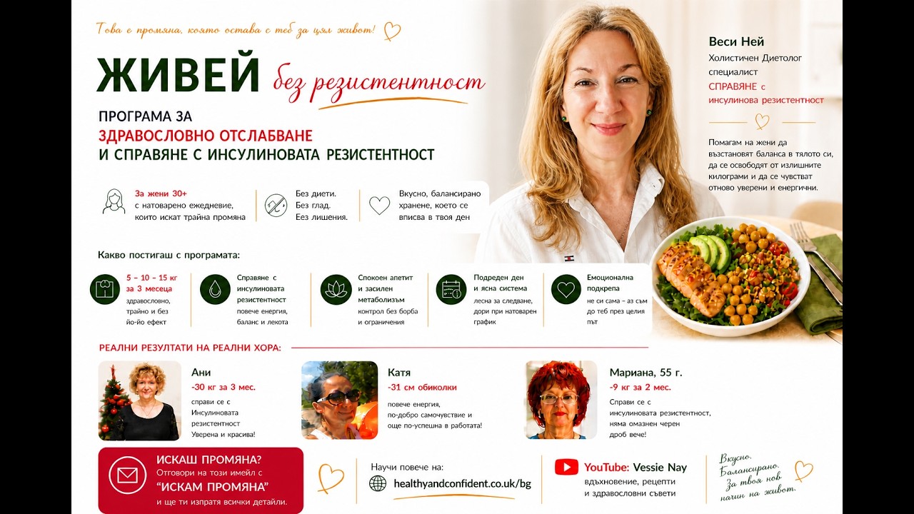 ЖИВЕЙ без резистентност-Стройна фигура и Отслабване,без диети,с вкусно хранене, Самочуствие-Веси Ней