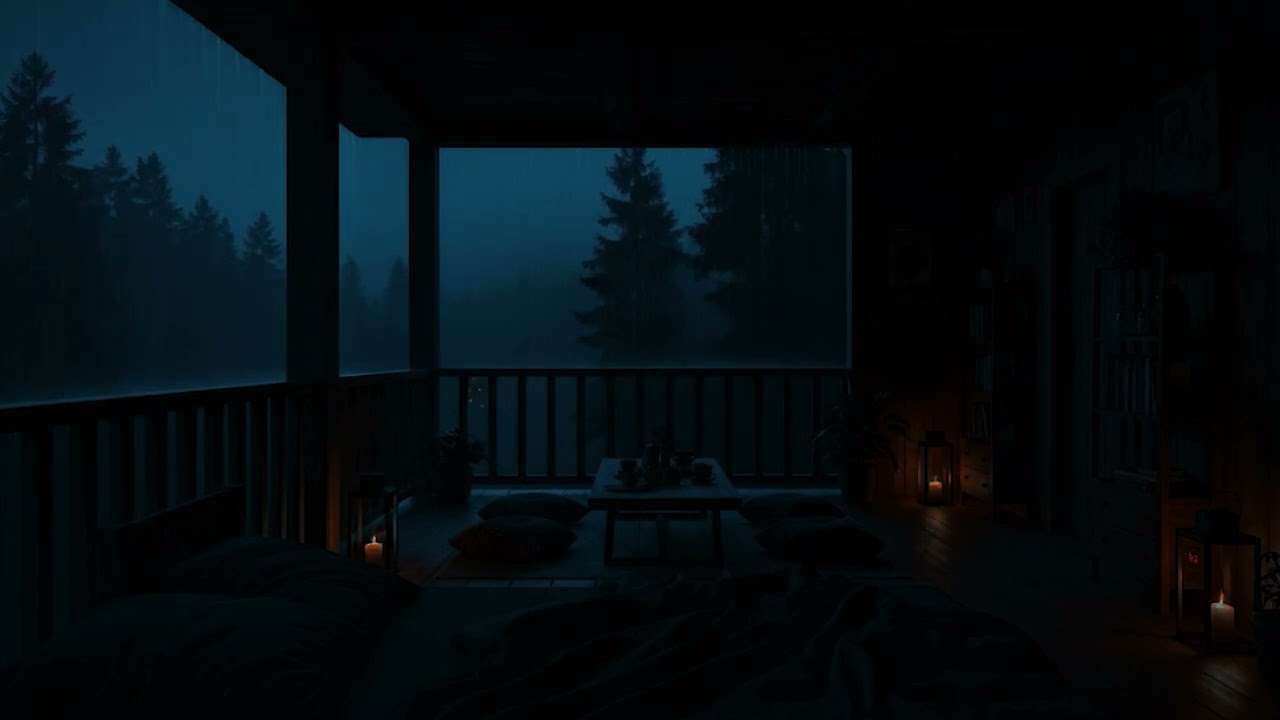 Gentle Night Rain on a Mountain Cabin Porch 🌧️ |  Quiet Atmosphere for Deep Sleep