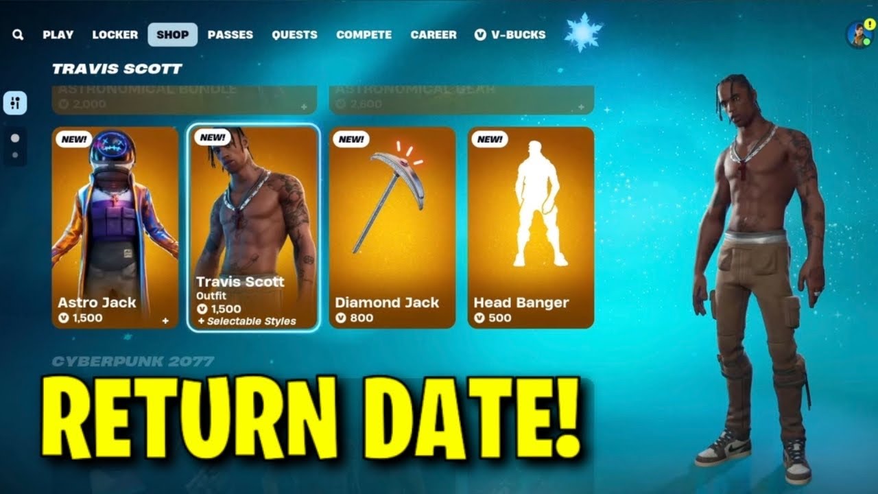 Travis Scott Return Release Date in Fortnite Item Shop August 2026!