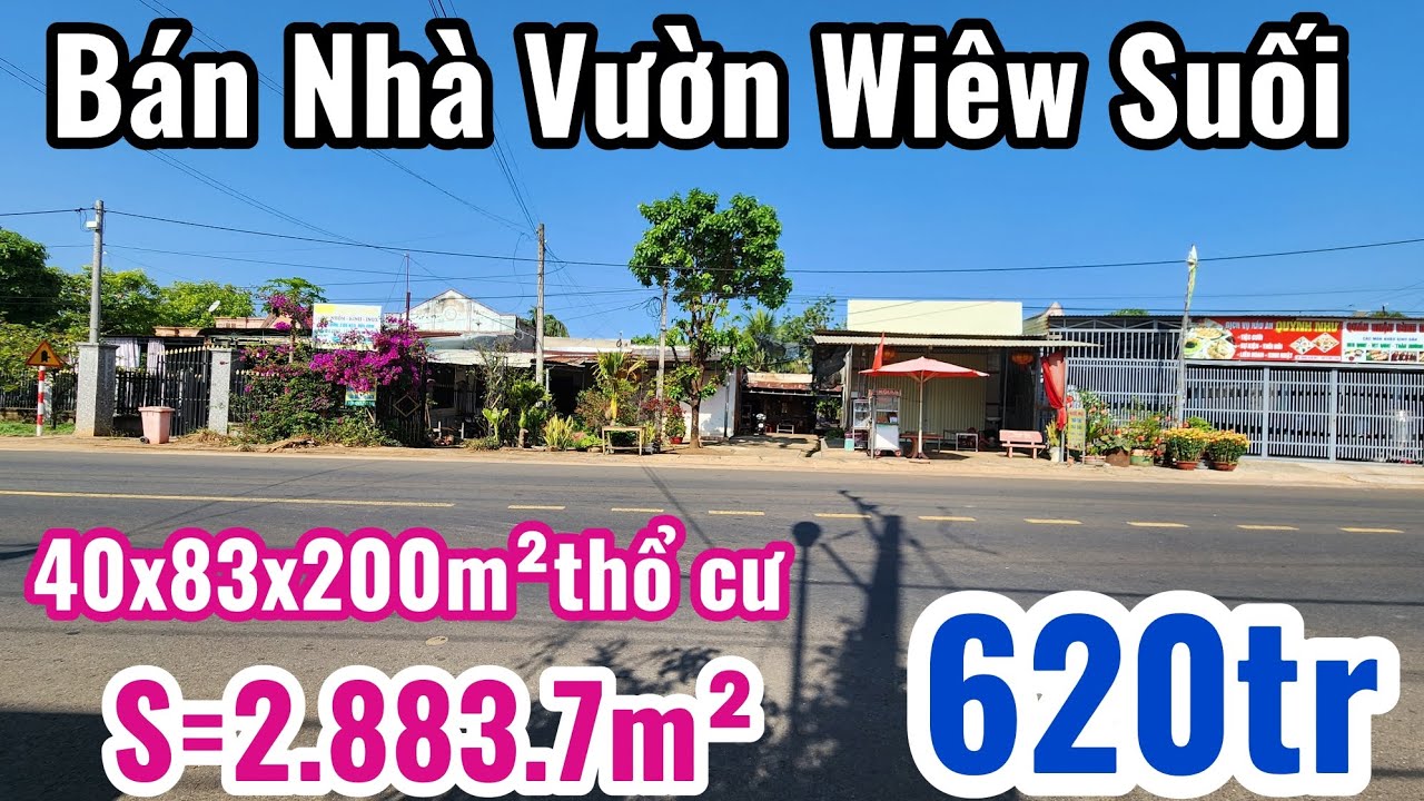 S 66.Bán Nhà Vườn Nhựa Lớn Wiêw suối sẳn 200m²thổ cư (40x67x83)=2 883.7m² giá 620tr bao sổ hết đất 