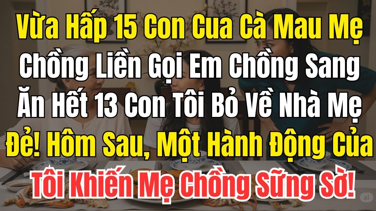 Vừa luộc xong 15 con cua, mẹ chồng đã gọi em chồng đến ăn hết 13 con!