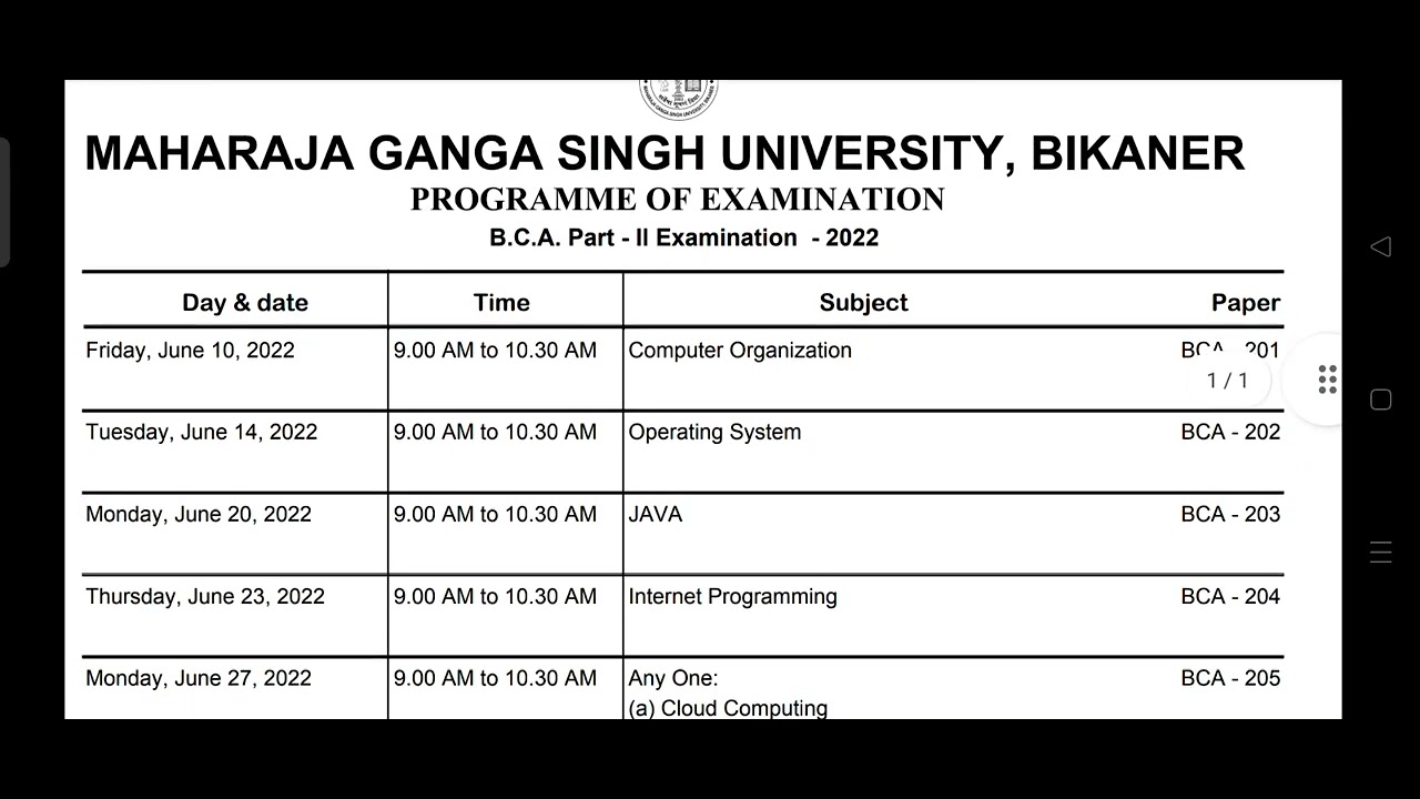 MGSU B.C.A. 2nd year timetable 2022 ||